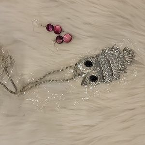 Owl Necklace and Coin shell Earrings